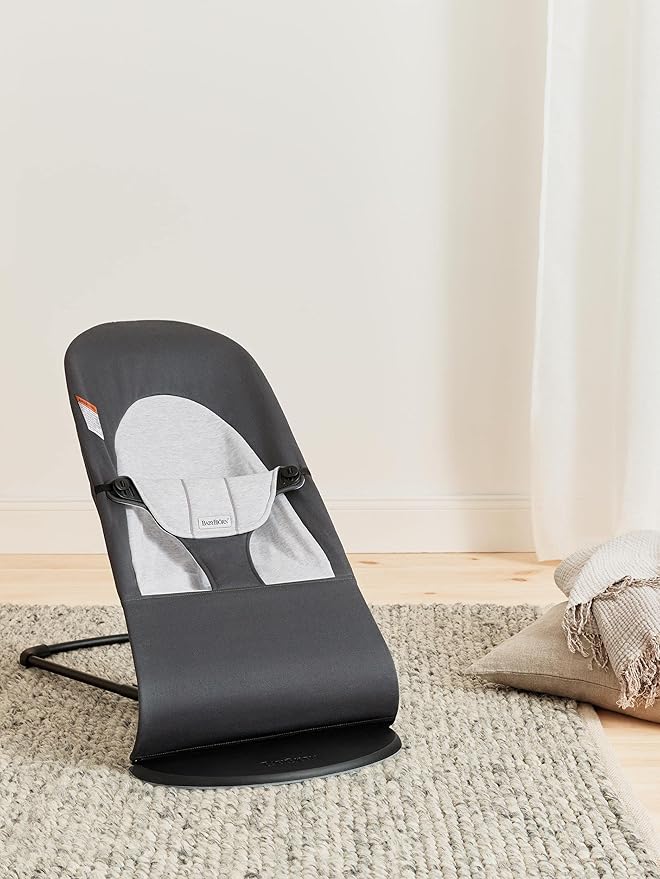 BabyBjörn Bouncer Balance Soft, Cotton/Jersey, Dark Gray/Gray 2-in-1 Adjustable Baby Bouncer Seat and Toddler Chair, Newborn to Toddler (8-29 lbs), 4 Positions, Lightweight & Portable