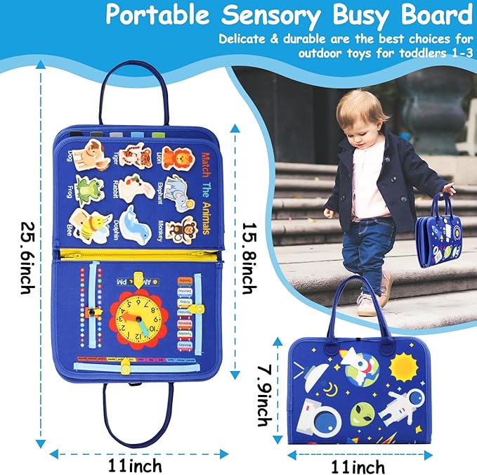 Busy Board, Montessori Toys for 1 2 3 Year Old - Toddler Toys for Ages 2-4 Boy Birthday Gift, Busy Book for toddlers 1-3, Toddler Learning Activities, Educational Learning Toy for Airplane Car Travel