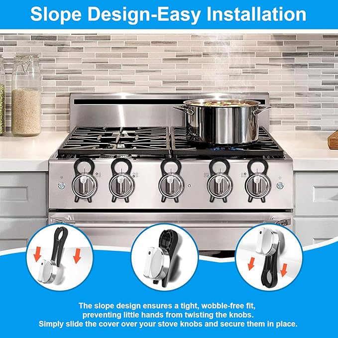 Gas Stove Knob Lock for Kids & Pets Safety,Gas Knob Lock to Effectively Prevent Accidental Touch,Easy to Install,Reusable PP Material,Fits Most Kitchen Sizes(BLACK,6PACK)