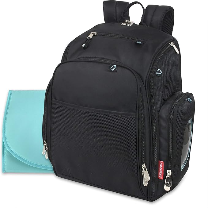 Fisher-Price Large Multi-Pocket Multifunction Kaden Baby Diaper Bag Backpack for Infant Boys & Girls (Black)