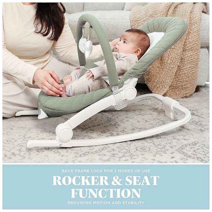 Baby Delight Aura | Deluxe Portable Rocker & Seat for Infants | Soothing Vibration & Sounds | Baby Rocker | Quilted Organic Sage