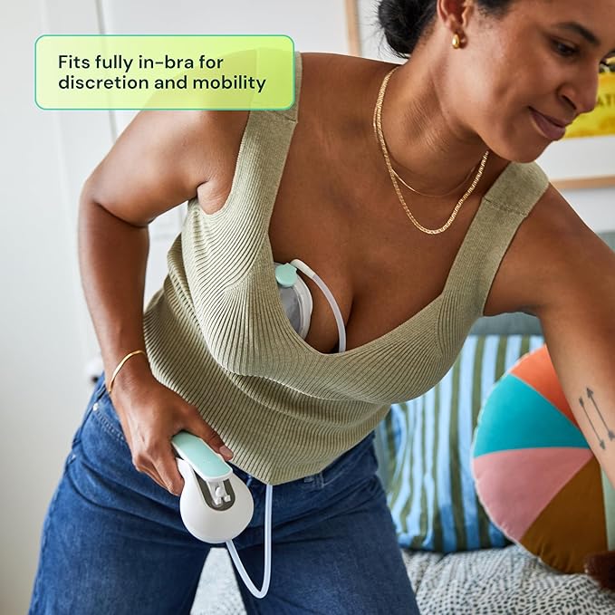 Willow Wave - Wearable Manual Breast Pump - Fits Fully in Bra - Ergonomic Handle - 24mm Soft Silicone Flange - Wearable Breastfeeding Pump - Hospital Grade Suction - Postpartum Essentials - Holds 5oz