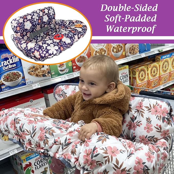 Shopping Cart Cover for Baby Grocery Cart Cover for Baby boy and Baby Girl, High Chair Cover for Baby and Toddler, Baby Registry Gift - Waterproof - Extra Large - Cotton - Double Sided (Pink)