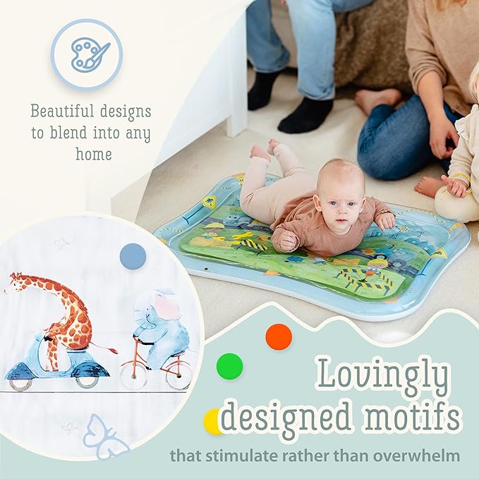 Tummy Time Water Mat for Babies – XXL Sensory Baby Water Play Mat – Award-Winning Infant Activity Mat for Motor Development – Premium, Baby-Safe Water Tummy Time Mat – Construction Site