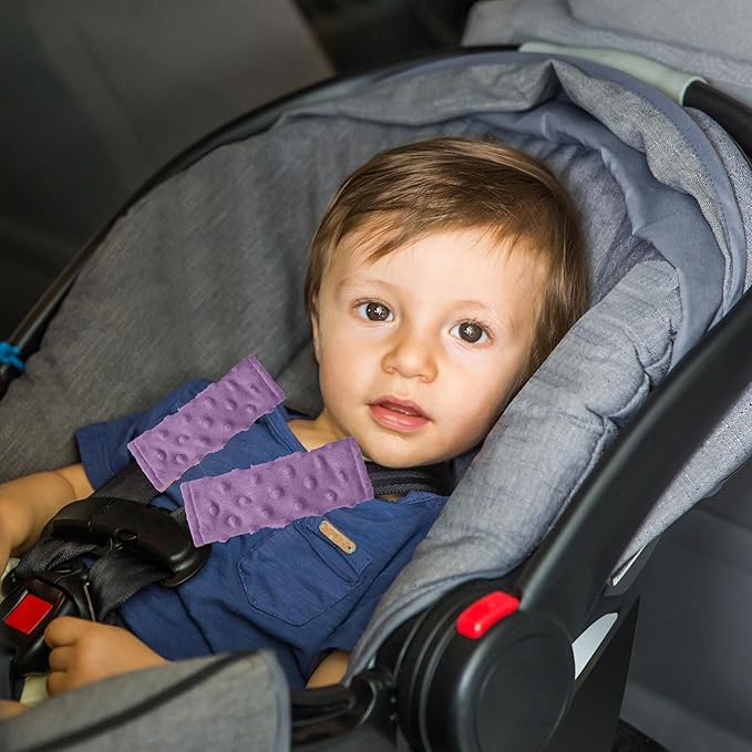 Baby Car Seat Neck Cover, Car Seat Strap Cover, Seat Belt Cushions Pads, Shoulder Strap Protectors, Reversible Pram Harness Covers in Minky Purple, Baby Neck Pad Protector