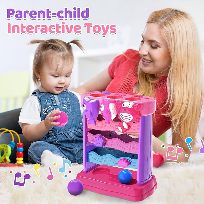 Toys for 1 2 3 Years Old, Interactive Feeding Toy with Music, Montessori Toys for Boy Girl, Musical Cause and Effect Game for 12+ Months, Christmas Birthday Gifts for Baby Toddlers Age 1-3