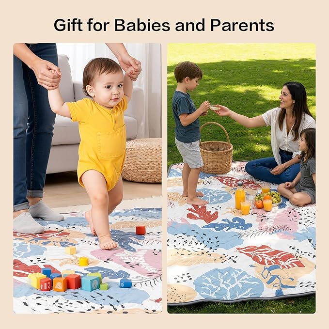 Baby Play Mat 50"x50" Premium Thicker Foam Floor Mat, Bohemian Non-Slip Playpen Mat for Infants & Toddlers, Foldable Machine Washable Crawling Mat