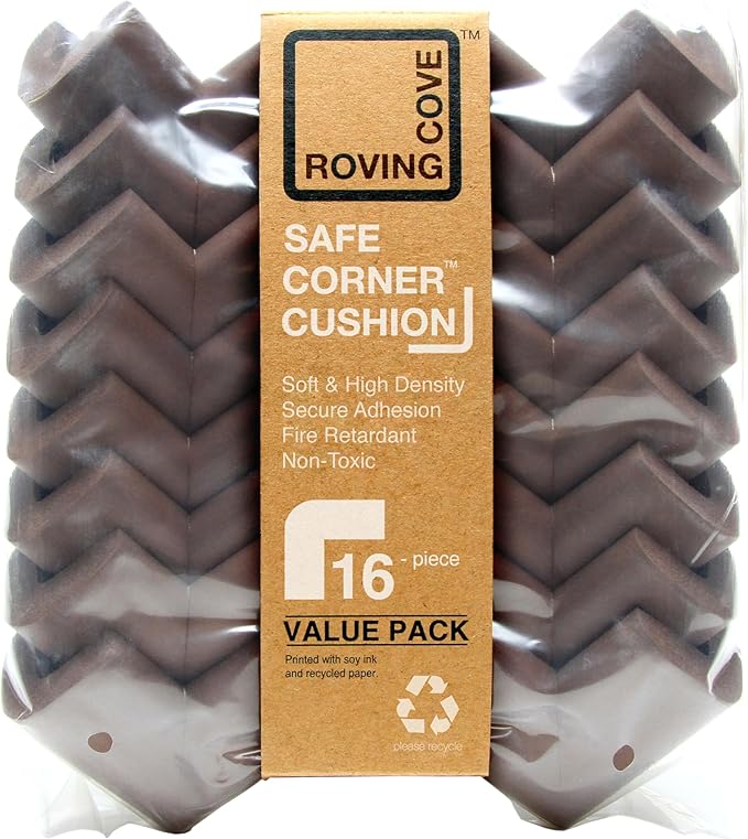 Roving Cove HeftyFit Corner Protector for Baby (16 Large Corners), Heavy-Duty Soft Rubber Foam Furniture Corner Bumper Guards, 3M Adhesive Pre-Taped, Coffee Brown