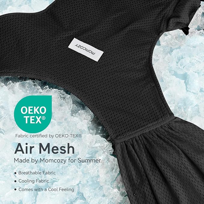 Momcozy Baby Carrier AirMesh - The Perfect Summer Water Sling for Newborns to Toddler 8-35 lbs - Cooling, Breathable and Lightweight Baby Wrap, Nice for Summer, Pool, Beach, Swimming, Black