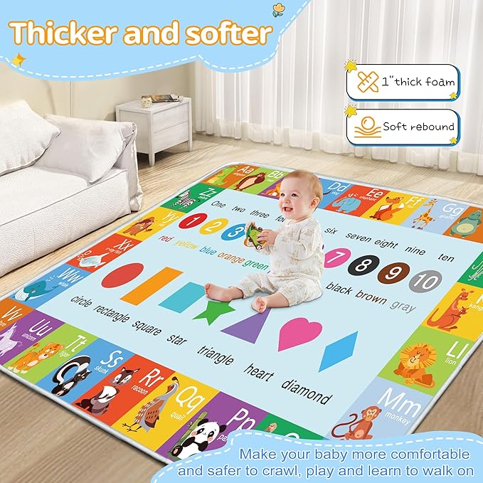 Baby Play Mat, 1-Inch Thick Foam 50" X 50" Playpen Mat,Waterproof & Non - Slip Playmat for Baby Play on Floor, Wipe - Clean, Ideal for Infants, Toddlers & Kids' Crawling and Tummy Time(Alphabet)