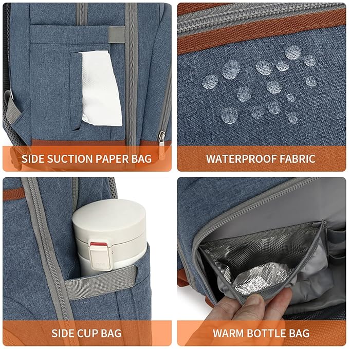 Diaper Bag Backpack, Large Baby Nappy Bags with Portable Changing Pad for Boys and GirlsMultifunction Travel Baby Bag for Moms Dads, Shower Gifts Waterproof and Stylish,Deep Blue