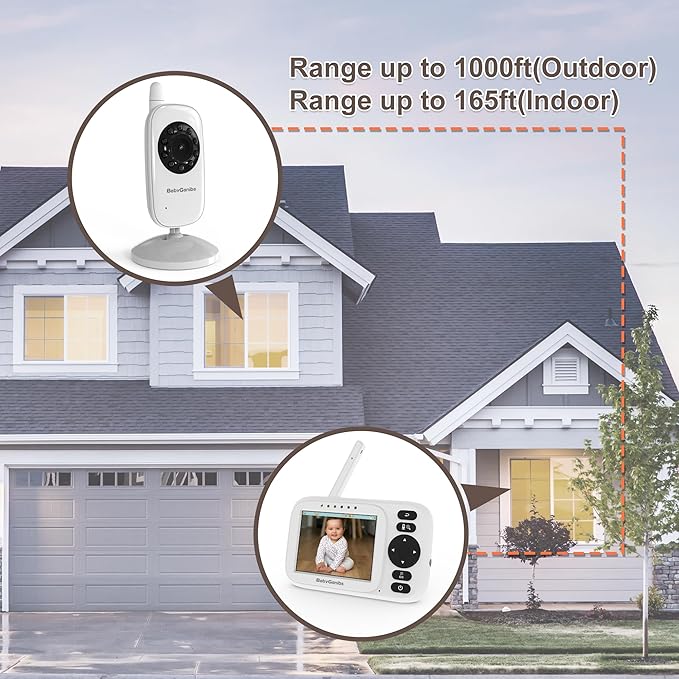 Baby Monitor with Camera and Audio, 3.2'' IPS Portable Baby Monitor No WiFi with 1000ft Long Range, Remote Pan-Tilt Video Baby Monitor, Infrared Night Vision, ECO Mode, Powerful Battery