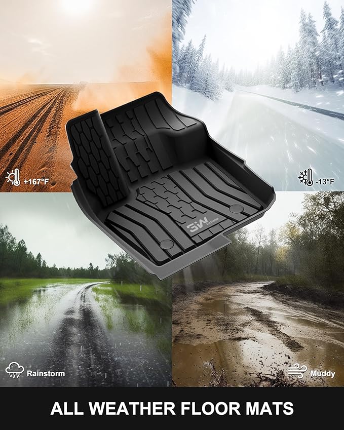 3W Floor Mats Fit 2017-2020 Ford Fusion (Include Hybrid) & Lincoln MKZ All Weather TPE Custom Fit Floor Liner, 1st & 2nd Row Full Set Car Liners Black