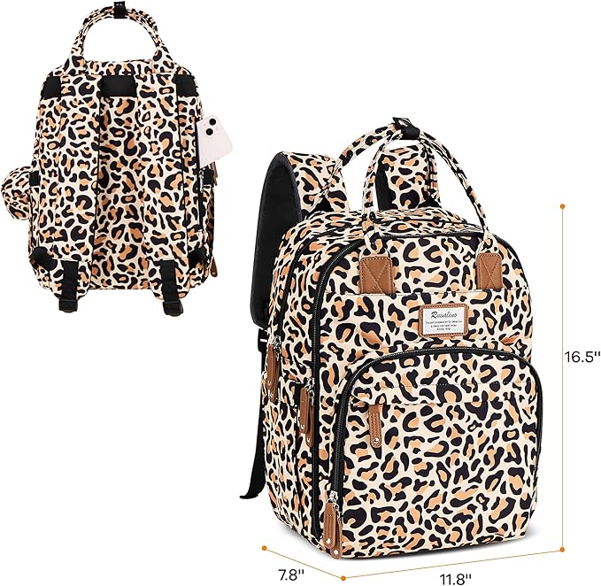 RUVALINO Diaper Bag Backpack-Multifunction Baby Travel Bag with Changing pad, Insulated Bottle Holders & Pacifier Case, Large Capacity, Waterproof, Yellow Leopard