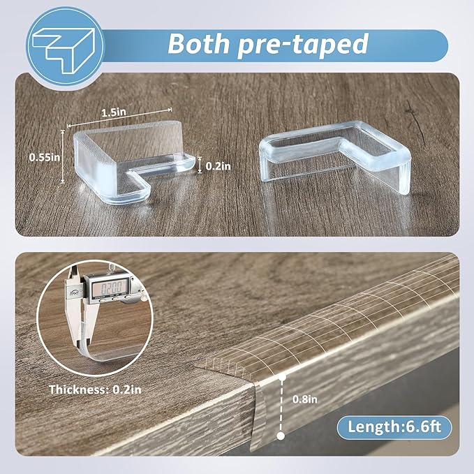Edge Corner Protector Baby Proofing 6.6ft (2M) with 8 Corners, Clear Soft Corner Protectors Baby Proof, Furniture Corner Guard & Edge Safety, Edge Protector for Table and Fireplace