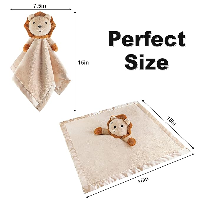 Pro Goleem Lion Security Blanket, Soft Lovey Unisex Lovie Baby Gift for Newborn Boys and Girls Snuggle Toy Stuffed Animal 16 Inch