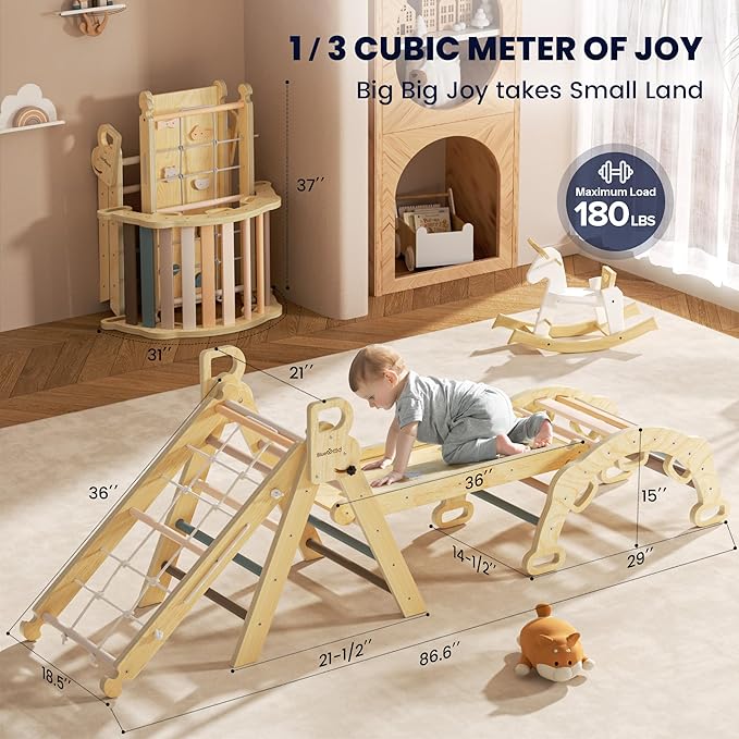 BlueWood 2025 8-in-1 Pikler Triangle Climbing Set Toddler Toys Indoor Baby Jungle Gym Climber Playground for Kids - Mauve Pink
