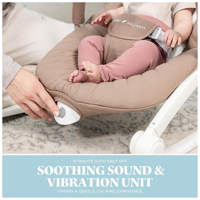 Baby Delight Aura | Deluxe Portable Rocker & Seat for Infants | Soothing Vibration & Sounds | Baby Rocker | Quilted Organic Mocha