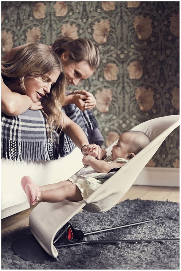 BabyBjörn Bouncer Balance Soft, Cotton/Jersey, Beige/Gray 2-in-1 Adjustable Baby Bouncer Seat and Toddler Chair, Newborn to Toddler (8-29 lbs), 4 Positions, Lightweight & Portable