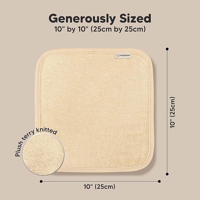 6-Pack Soft Baby Washcloths, Viscose from Bamboo - Kids, Newborn Bath Towels, Infant Shower, Toddler Reusable Face Towel, Gentle on Skin, Face Wash Cloths for Babies, 10x10 (Khaki)