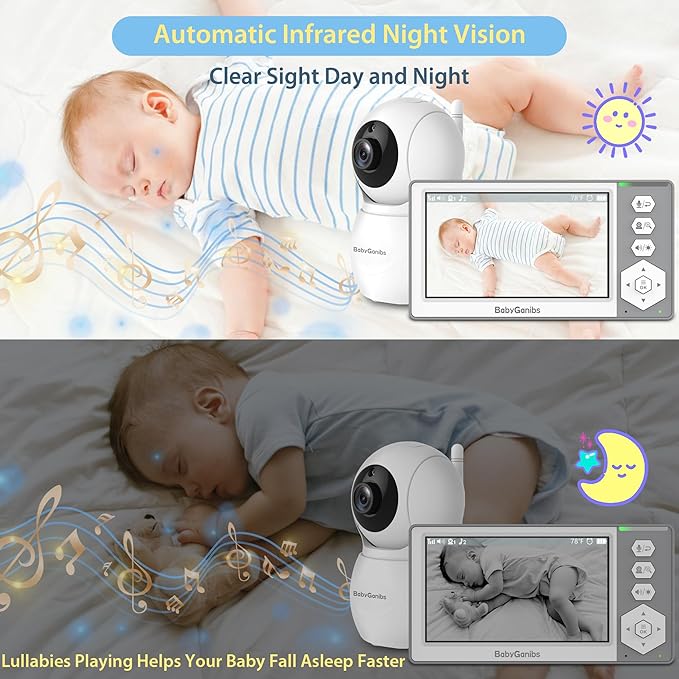 Baby Monitor with 3 Cameras Standby for 23-Hour Battery, Remote Control 4.3'' IPS Video Baby Monitor No WiFi Up to 1000ft Range, ECO, Night Vision, Temperature, 2-Way Talk, 8 Lullabies