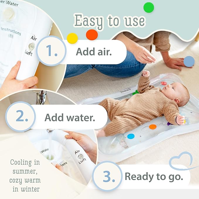 Premium Water Play Mat XXL – Award-Winning Inflatable Tummy Time Water Mat – Sensory & Motor Development Designed by Professional Educators – Certified 100% Baby-Safe Materials