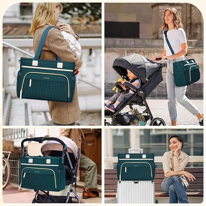 RAINSMORE Diaper Bag Tote, Large Diaper Baby Bag Waterproof Multifunctional Diaper Bag with Pacifier Case & Changing Pad