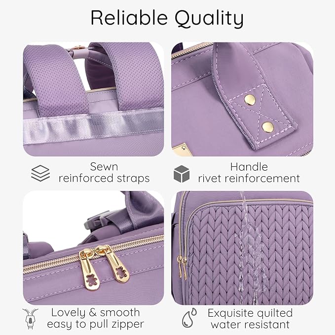 AIJIEKE Diaper Bag, Large Wide-Open Baby Diaper Backpack, Multi-functional Baby Travel Tote Bag, Diaper Bag with Changing Pad, Diaper Bags for Mom & Maternity (Purple)