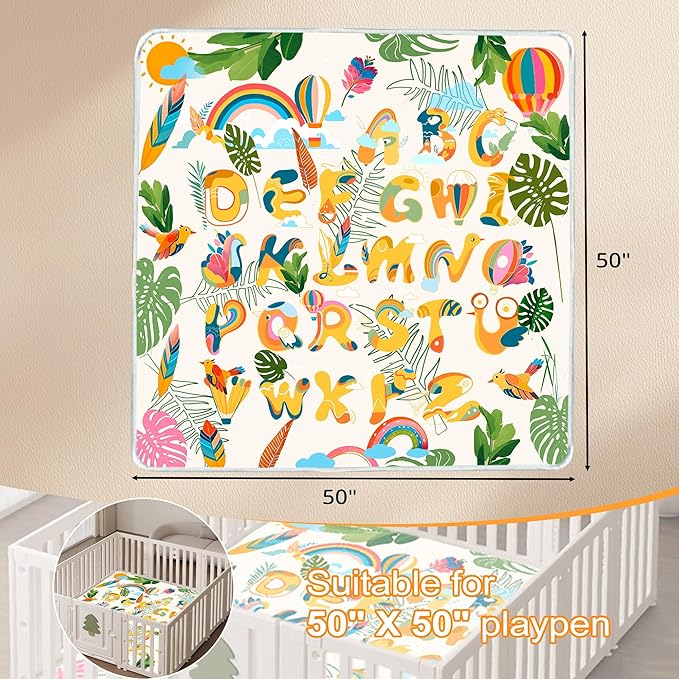 Baby Play Mat, 1-Inch Thick Foam 50" X 50" Playpen Mat,Waterproof & Non - Slip Playmat for Baby Play on Floor, Wipe - Clean, Ideal for Infants, Toddlers & Kids' Crawling and Tummy Time(Tropical)