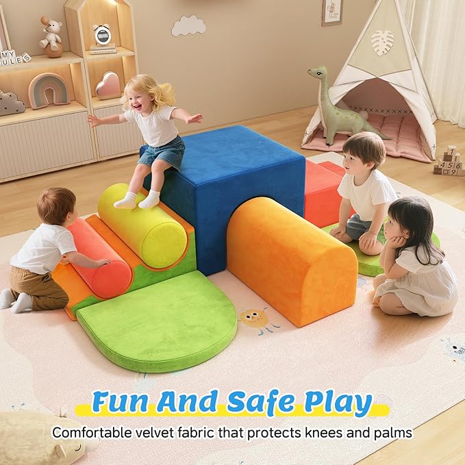 12-Piece Foam Climbing Blocks for Toddlers, Indoor Baby Climbing Gym Soft Play Set, Macaron Color Climbing Toys for 1 Year Old, Montessori Crawl & Climb Activity Foam Play Equipment