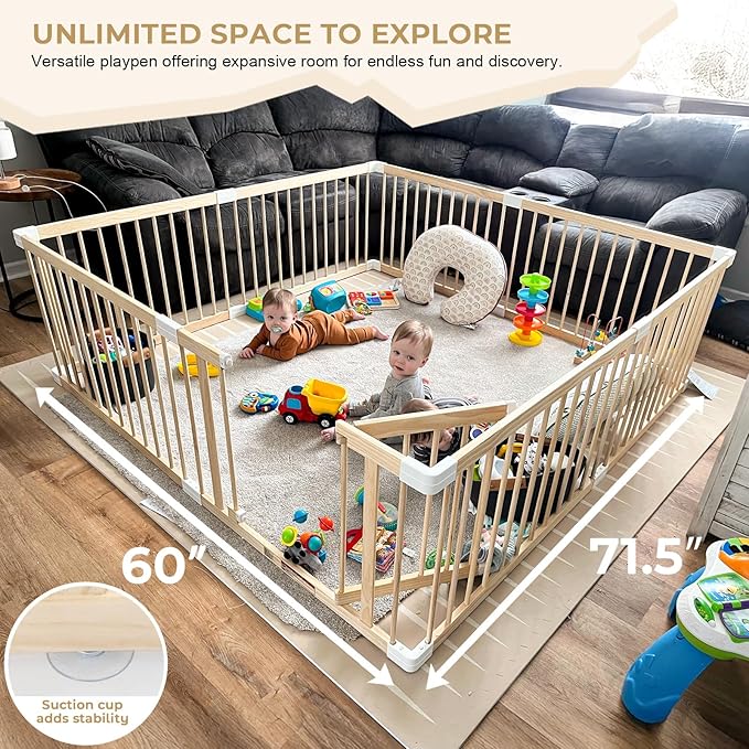 HARPPA Baby Gate Playpen for Babies and Toddlers Wooden Playpen Large Baby Fence Play Yards for Play Area (60x71.5x24 inches)