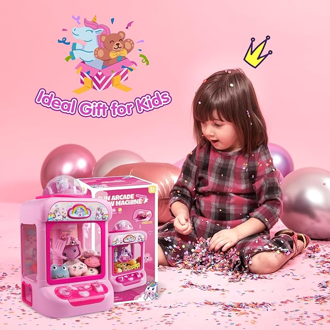 TingingYuli Claw Machine for Kids,Unicorn Mini Vending Machines Candy Grabber Prize Dispenser Toys for Girls,Electronic Arcade Game with 20 Mini Plush Toys for Christmas Easter Birthday Gifts