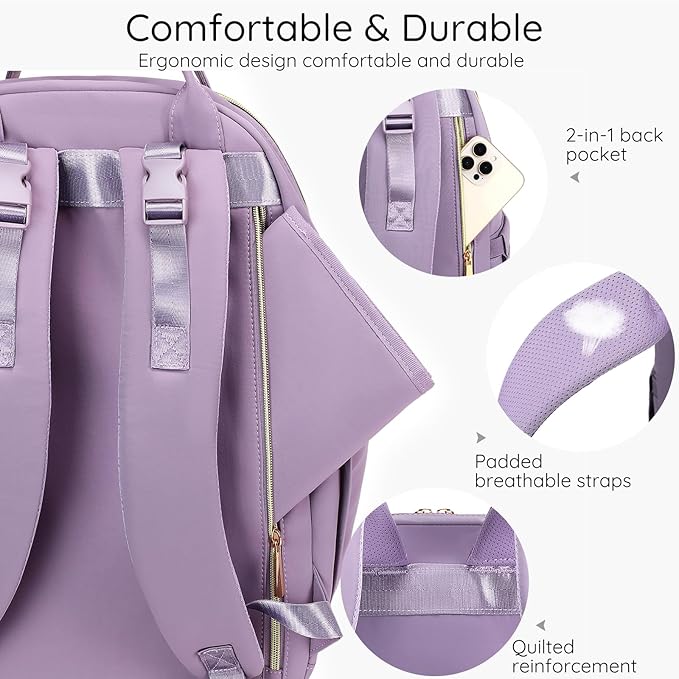 Diaper Bag Backpack - Large Multi functional, Boys, Girls & Baby Travel Essentials Tote with Changing Pad, Insulated Pockets, Stroller Straps, Waterproof - Baby Backpack for Mom & Maternity (Purple)