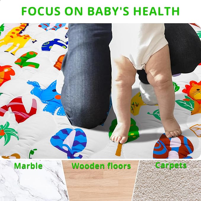 Baby Gyms Playmats for Playpen, 50"×50" Safari Zoo Alphabet Play Mat Waterproof ABC Learning Mat Jungle Themed Nursery Floor Playyards Thicken Soft Polyester Padding for Toddlers Infants