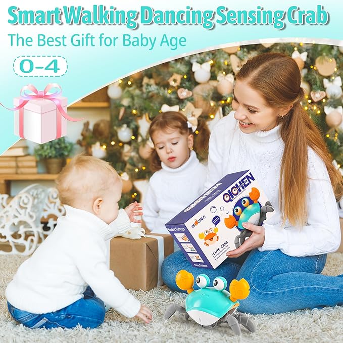 Crawling Crab Baby Toy, Tummy Time Toy for Infant 3 6 9 12 18 24 Month, Walking Dancing Interactive Sensory Crab with Light Music, Birthday Gift for Toddler Boy Girl 1 2 3, Christmas Stocking Stuffers