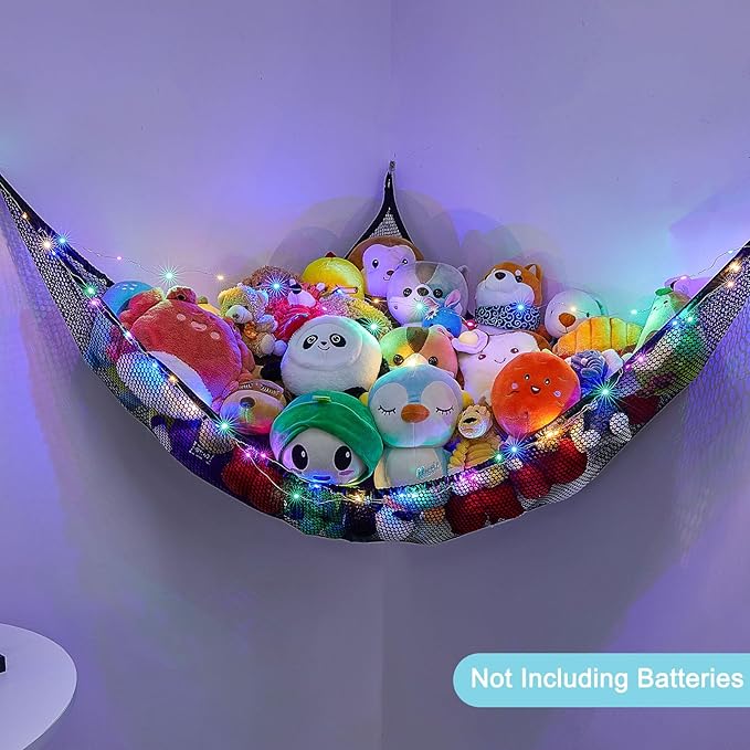 Unicorn Castle Stuffed Animals Net or Hammock Kids Toy Storage Organizer with LED Light Hanging Corner Stuffed Animals Holder Kids Girls Room Decor (Pack of 1)