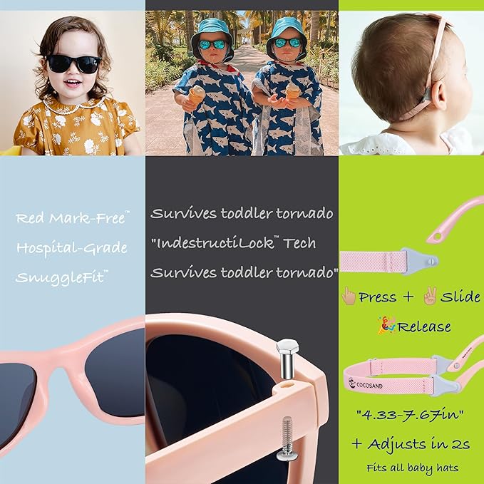 COCOSAND Flexible Polarized Baby Sunglasses with Strap UV Protection for Toddler Infant Girl Boy Age 0-24 Months