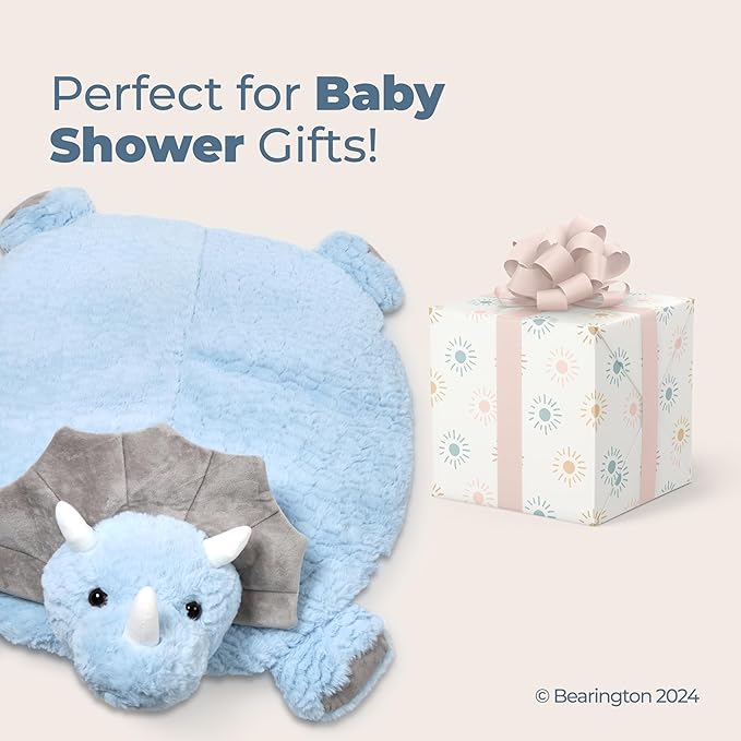 Bearington Baby Lil' Tracer Tummy Time Mat, 30 x 30 Inch Dinosaur Plush Stuffed Animal Blanket, Baby Play Mat - Plush Blanket
