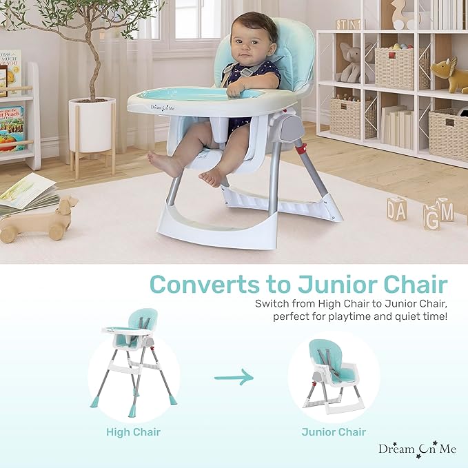 Dream On Me Portable 2-in-1 Tabletalk High Chair, Convertible Compact Light Weight High Chair, Aqua