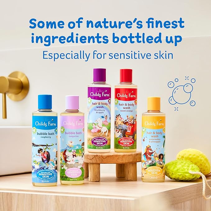 Childs Farm, Kids Bubble Bath for Dry, Sensitive Skin, Organic Raspberry, Gently Cleanses & Soothes, Vegan, Cruelty-Free, 8.4 fl oz