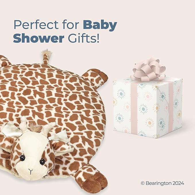 Bearington Baby Patches Tummy Time Mat, 30 x 30 Inch Giraffe Plush Stuffed Animal Blanket, Giraffe Baby Stuff for Nursery Décor