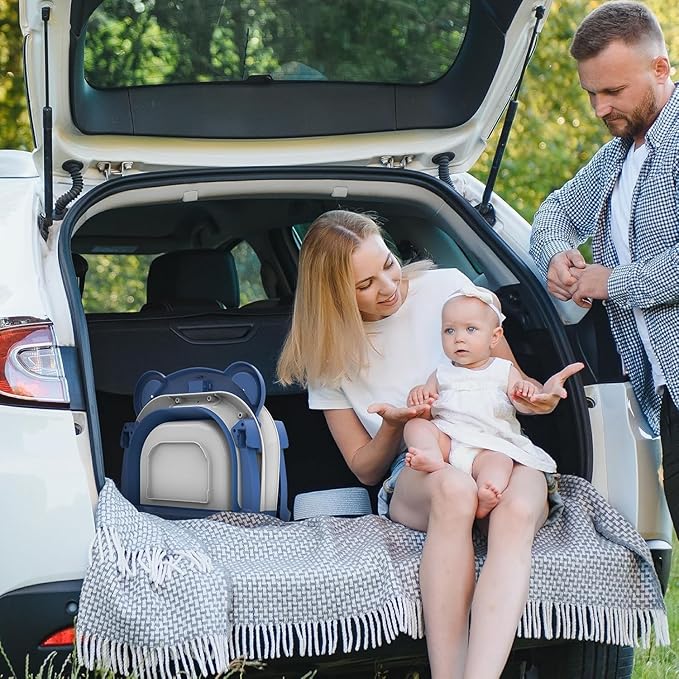 TPN Collapsible Baby Bathtub, Baby Bath Tub with Soft Cushion & Real-Time Thermometer, Baby Bathtub Infant to Toddler Tub (0-36 Months), Portable Travel Baby Tubs for Newborns (Navy Blue)