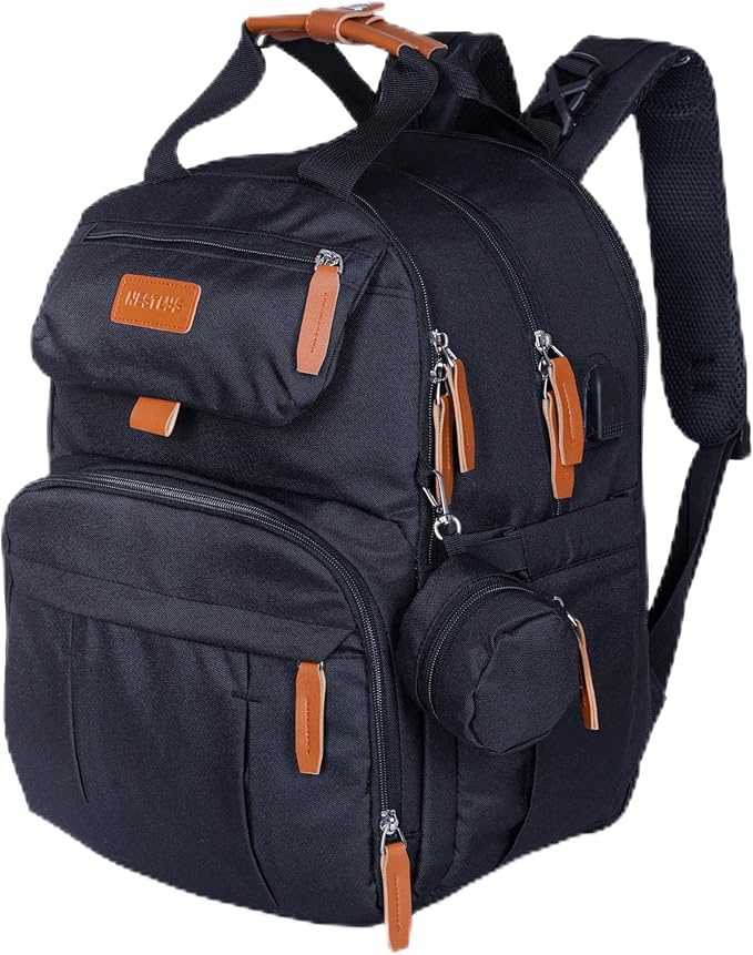Expandable Diaper Bag Backpack for Baby Boy & Girl – 26-32L Large Capacity Travel Diaper Bag with Insulated Pockets, Changing Pad & Stroller Straps – Black