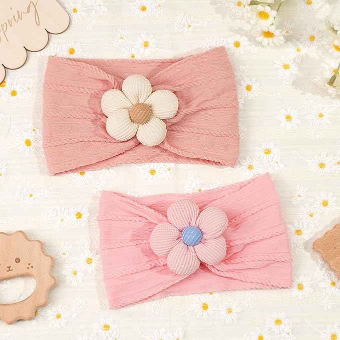 CÉLLOT 5 Pcs Baby Flower Headbands Baby Girls Nylon Headbands Soft Hairbands Hair Accessories for Newborn Infant Toddler Kids(Pink)