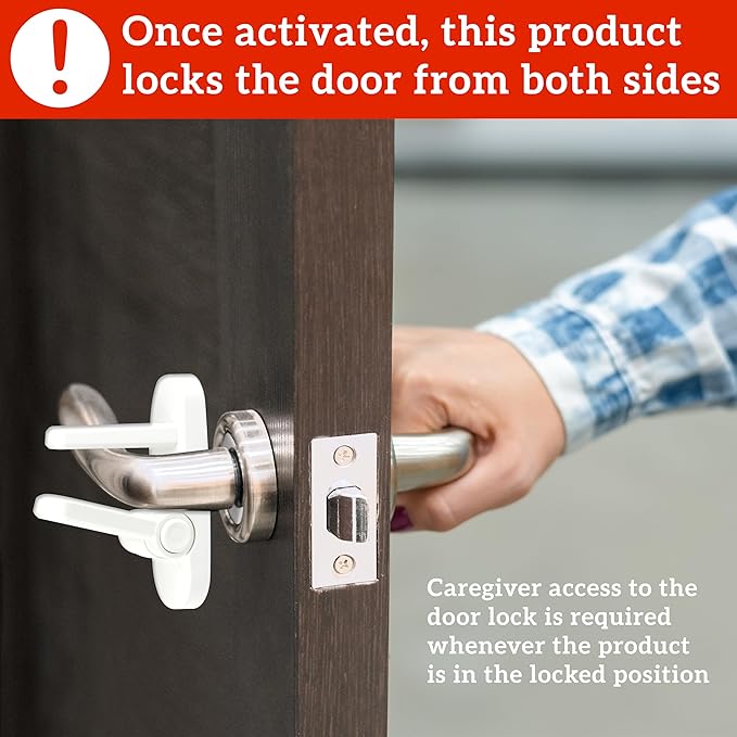 Door Lever Lock (2 Pack) Prevents Toddlers from Opening Doors. 3.25" L * 1.5" W * 4.5" H Easy One Hand Operation for Adults. Durable ABS with 3M Adhesive Backing. Simple Install, Black