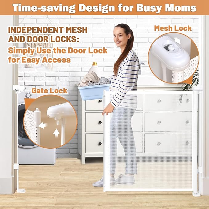 Retractable Baby Gates for Stairs, 78" Extra Wide Retractable Dog Gate with Support Rods for The House, 42" Extra Tall Baby Safety Gates Pet Gate for Doorways, Hallways, Indoor, Outdoor