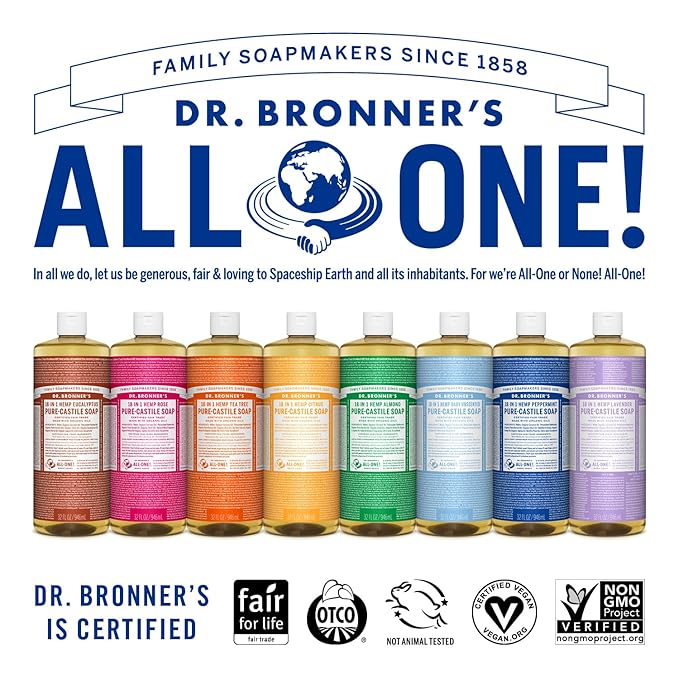 Dr. Bronner's Magic Soap-Pure-Castile Liquid Soap (Baby Unscented, 32 ounce, 2-Pack)-Regenerative Organic Certified Oils, 18-in-1 Uses: Body, Laundry & Dishes, For Sensitive Skin, No Fragrance