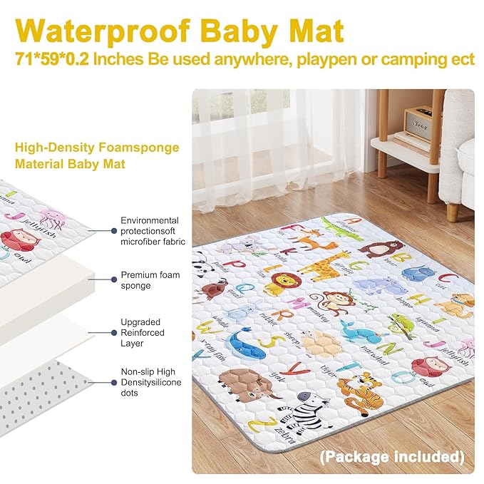 Premium Baby Playpen with Mat, 71x60 Inches Extra Large Playpen for Babies and Toddlers, Indoor & Outdoor Activity Center, Safety Baby Play Pen with Gate Prints Black