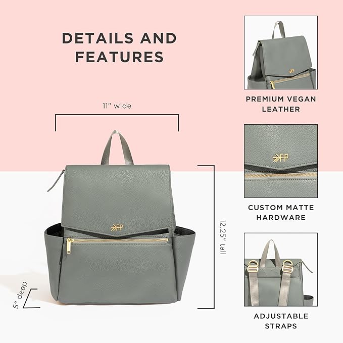 Freshly Picked Mini Classic Diaper Bag Backpack, Wipeable Vegan Leather, Womens (Stone)