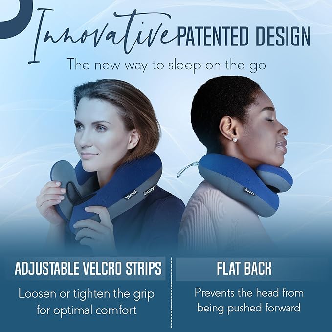 BCOZZY Organic Cotton Double Support Neck Pillow for Travel - 3 Ergonomic Positions for Head, Neck, and Chin Comfort - Ideal for Sleeping Upright on Flights, Cars, and at Home – X-Large, Navy